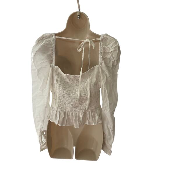 FREE PEOPLE, SIZE M, CREAM, CROP TOP, LONG SLEEVE, RUCHING - Picture 2 of 9